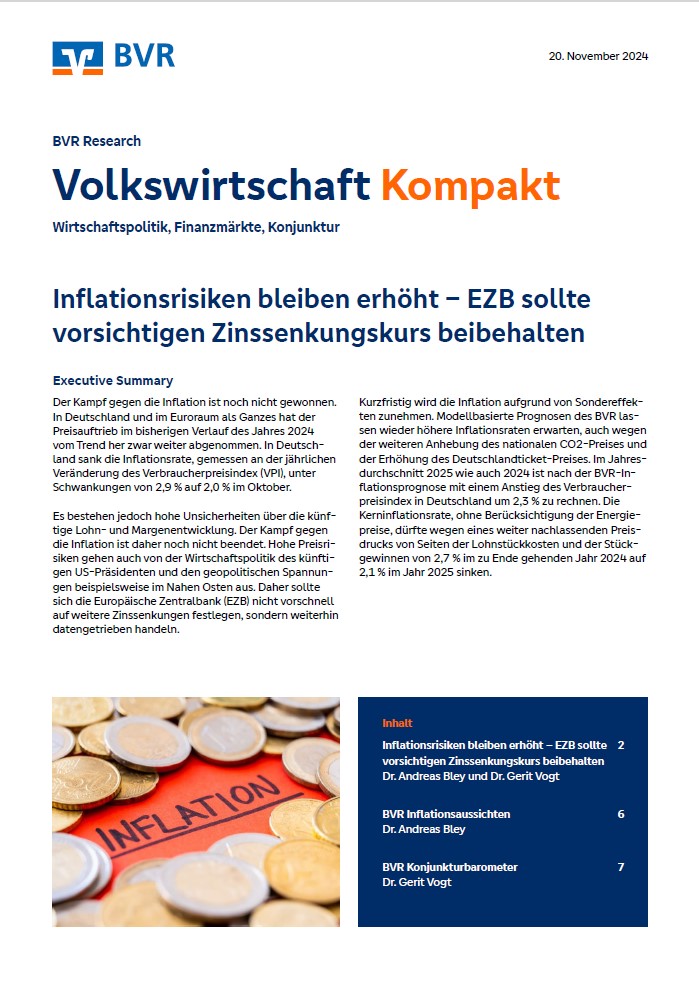 20. November 2024 - Inflationsrisiken bleiben erhöht – EZB sollte vorsichtigen Zinssenkungskurs beibehalten